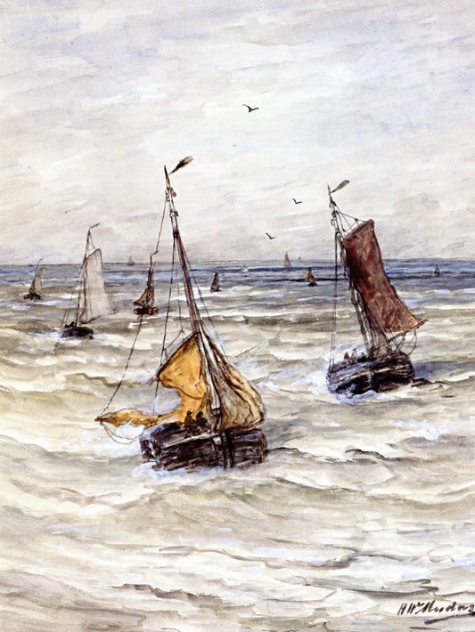 Sailboats on a Choppy Sea, vintage artwork by Hendrik Willem Mesdag, 12x8" (A4) Poster