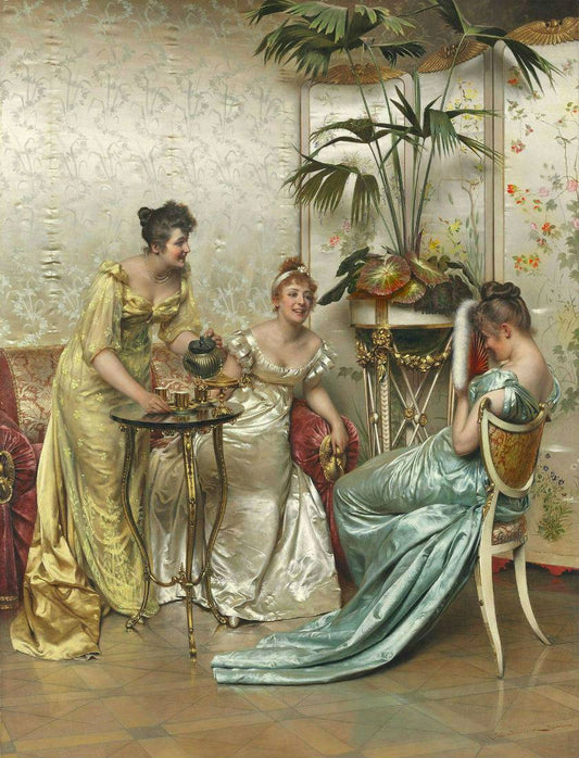 The Tea Party, vintage artwork by Charles Joseph Frederick Soulacroix, 12x8" (A4) Poster