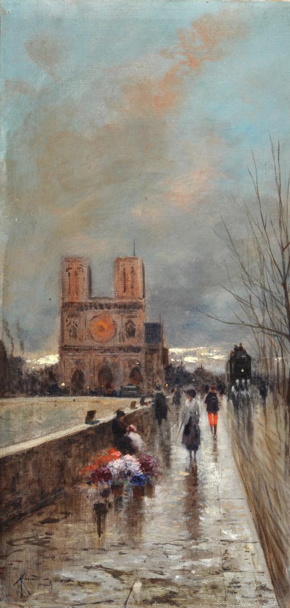 Notre-Dame, vintage artwork by Oscar Ricciardi, 12x8" (A4) Poster