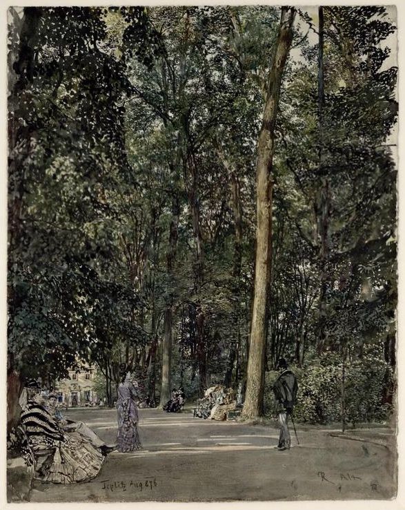 Die Kurpromenade in Teplitz, vintage artwork by Rudolf von Alt, A3 (16x12") Poster Print
