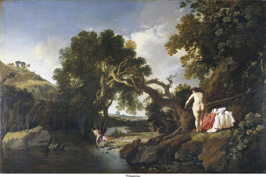 Classical Landscape with Hermaphroditus, vintage artwork by Moses van Uyttenbroeck, 12x8" (A4) Poster