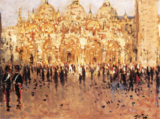 Basilica di San Marcos, vintage artwork by Pierre-Eugène Montezin, 12x8" (A4) Poster