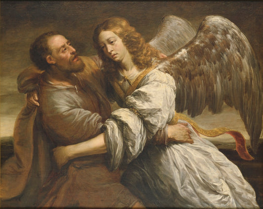 Jacob Fighting the Angel, vintage artwork by Jurgen Ovens, 12x8" (A4) Poster