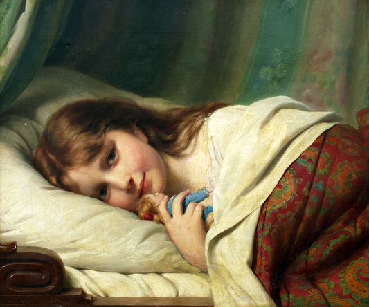 Girl with Doll, vintage artwork by Fritz Zuber-Buhler, 12x8" (A4) Poster