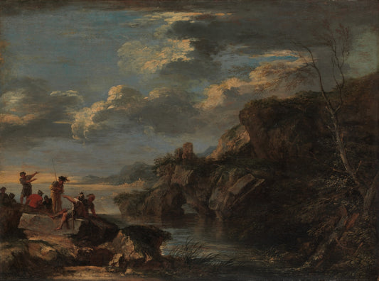 Bandits on a Rocky Coast, vintage artwork by Salvator Rosa, 12x8" (A4) Poster