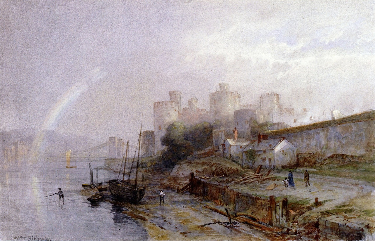 Conway Castle, Wales, vintage artwork by William Trost Richards, 12x8" (A4) Poster