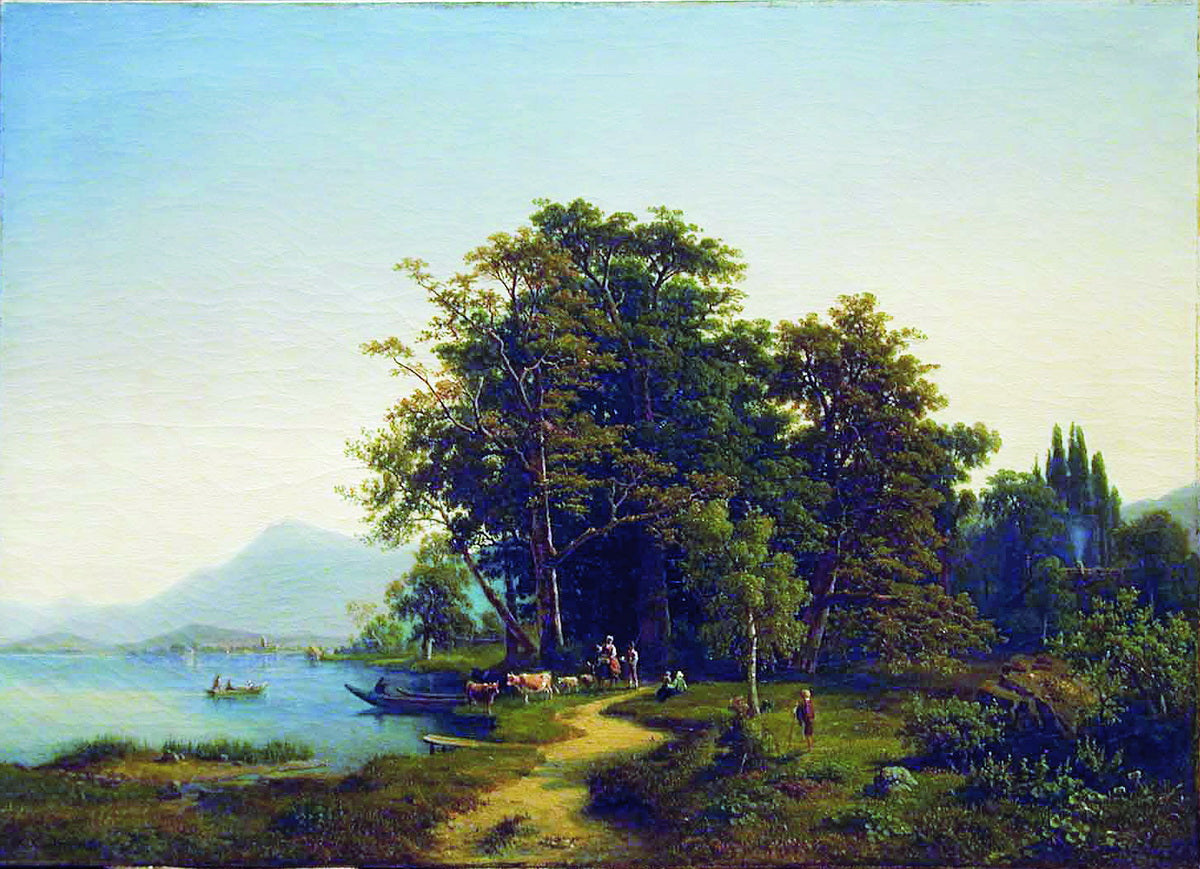 Landscape with a Mountain Lake, vintage artwork by Mikhail Konstantinovich Klodt, 12x8" (A4) Poster