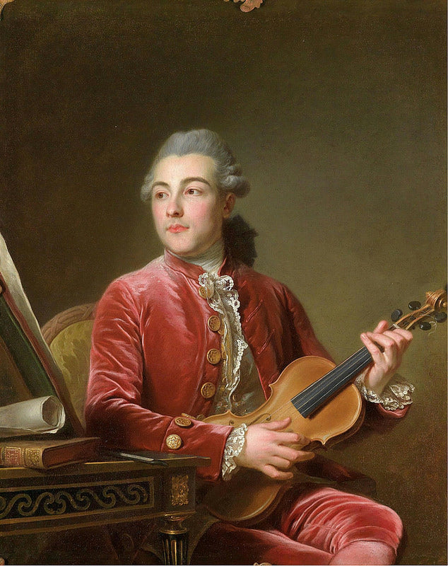 Portrait of a Gentleman with Violin, vintage artwork by Guillaume Voiriot, 12x8" (A4) Poster