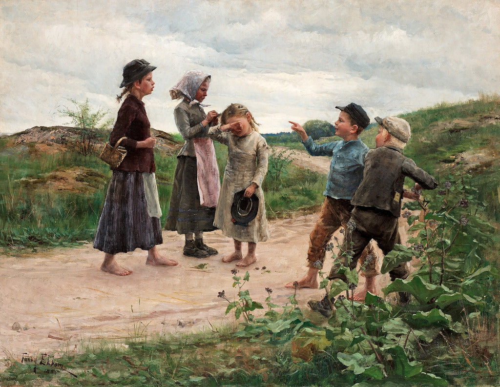 Teasing Children, vintage artwork by Fanny Brate, 12x8" (A4) Poster