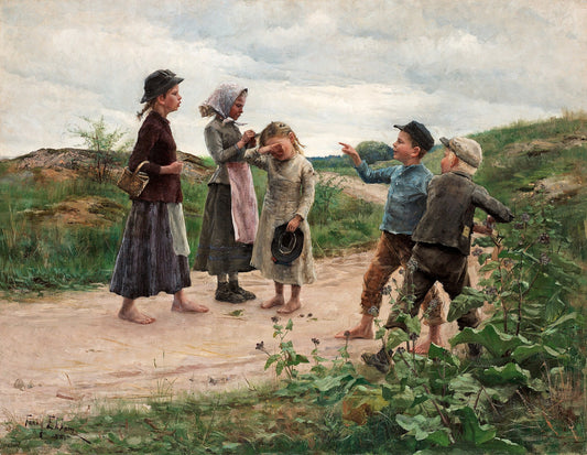 Teasing Children, vintage artwork by Fanny Brate, 12x8" (A4) Poster
