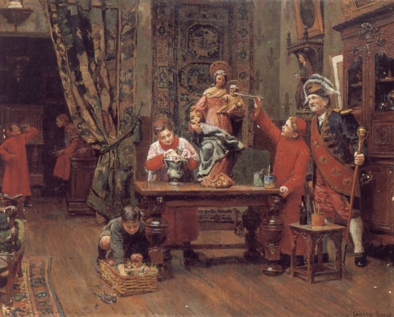 Choirboys in the Sacristy, vintage artwork by Paul-Charles Chocarne-Moreau, 12x8" (A4) Poster