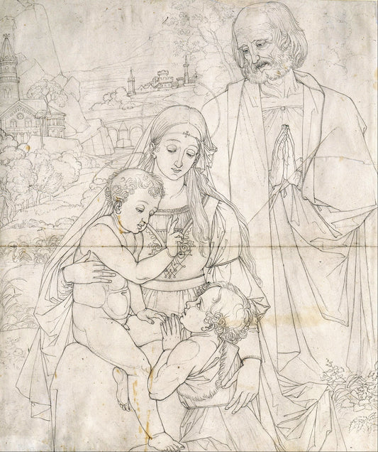 Holy Family with John the Baptist as a Boy, vintage artwork by Peter von Cornelius, 12x8" (A4) Poster