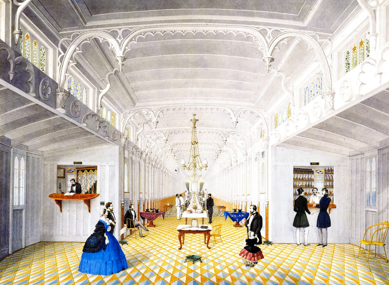 Interior of the Main Cabin of the Steamboat Princess/Imperial, vintage artwork by Marie Adrien Persac, 12x8" (A4) Poster