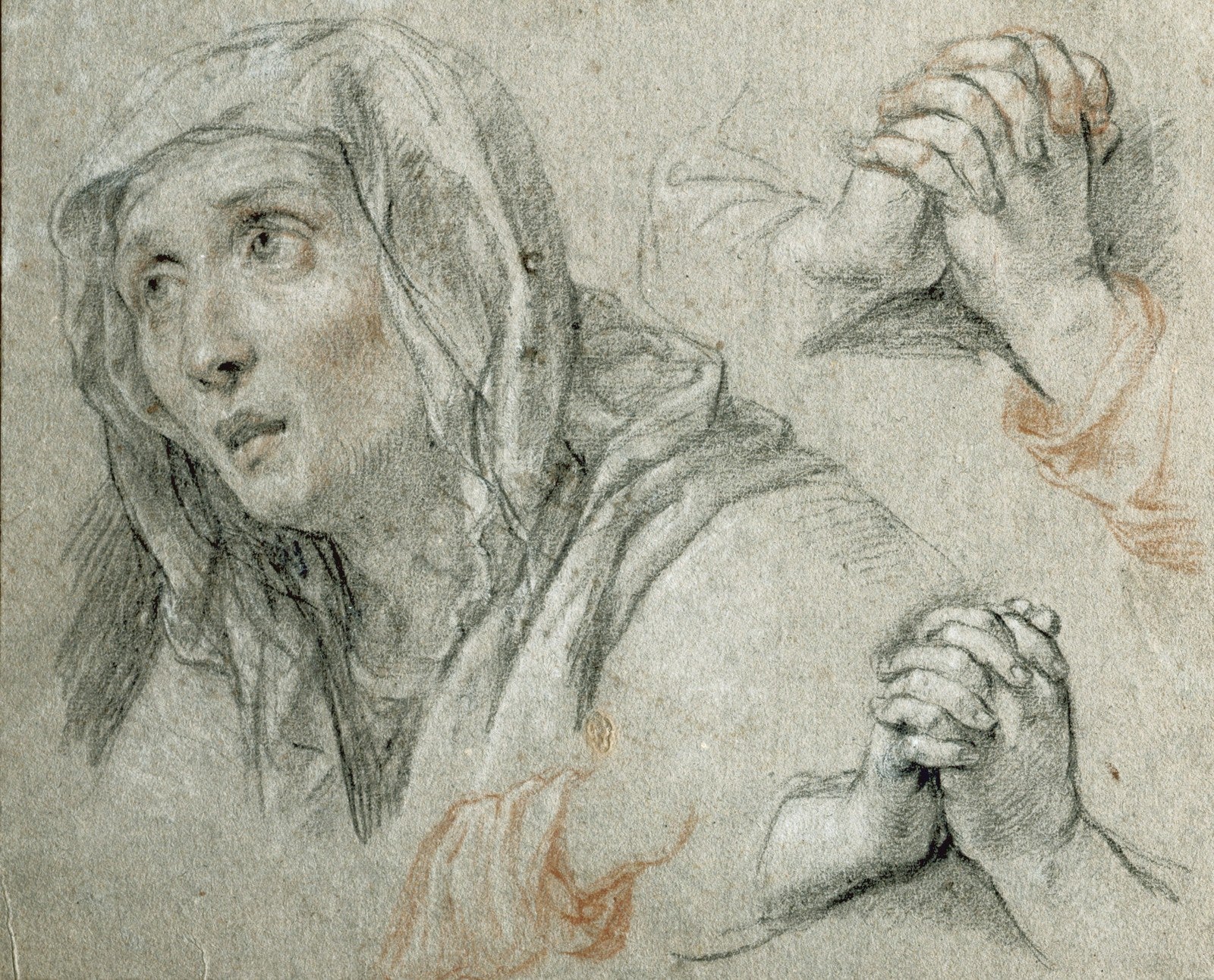 Studies for the Figure of the Virgin, vintage artwork by Antoine Coypel II, 12x8" (A4) Poster