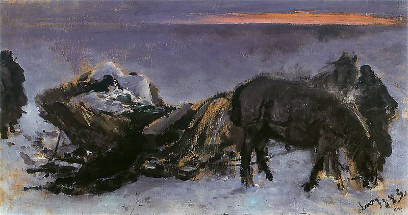 Gertruda Komorowska in the sleigh, vintage artwork by Leon Jan Wyczolkowski, 12x8" (A4) Poster