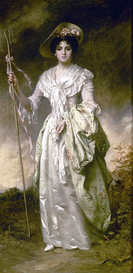 Shepherdess With Her Crook, vintage artwork by Thomas Benjamin Kennington, 12x8" (A4) Poster