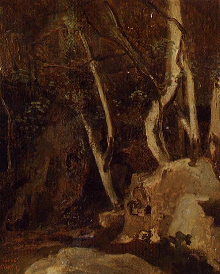 Civita Castellana, Rocks with Trees, vintage artwork by Jean-Baptiste-Camille Corot, A3 (16x12") Poster Print
