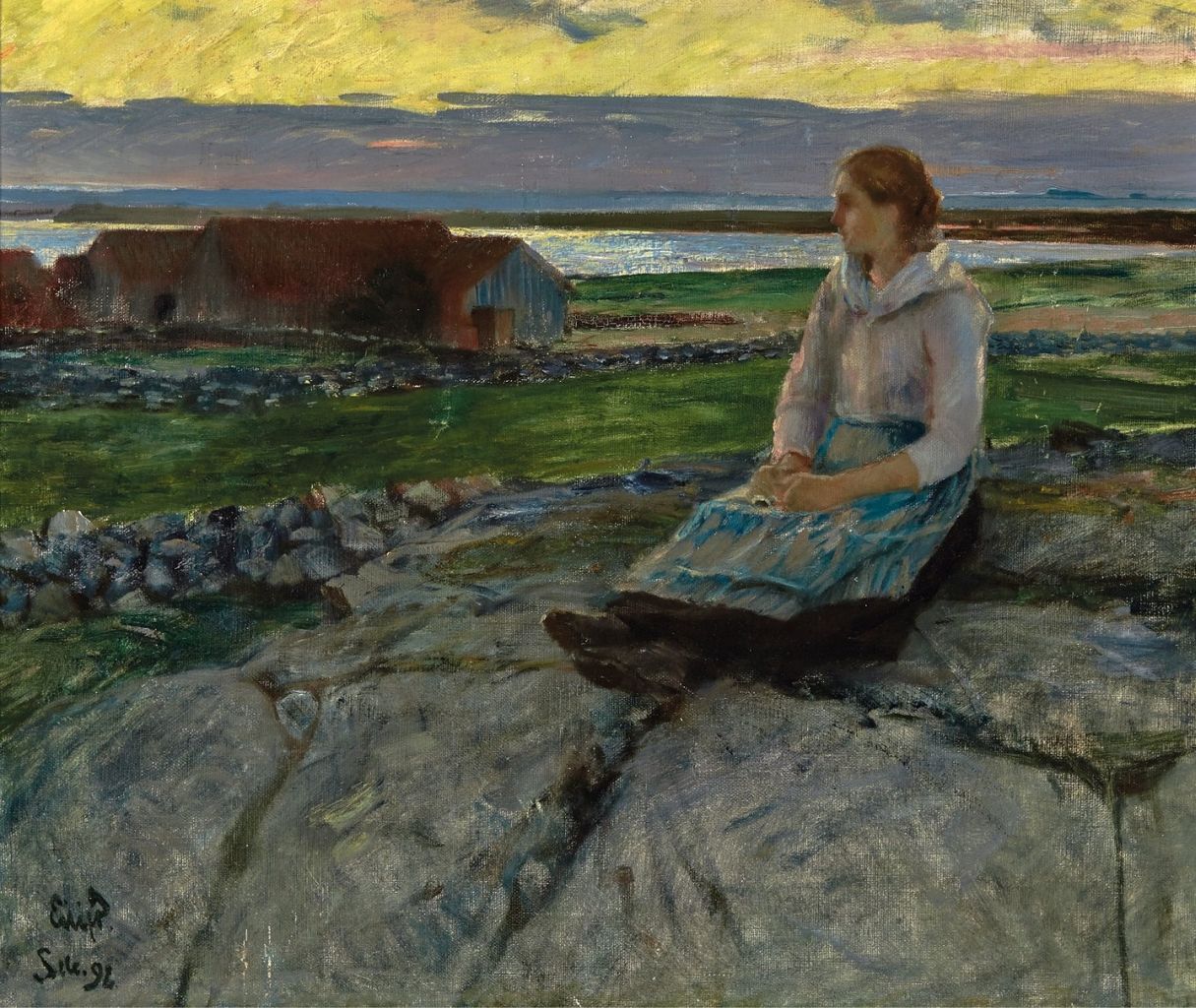 Kveld, Sele, vintage artwork by Eilif Peterssen, 12x8" (A4) Poster