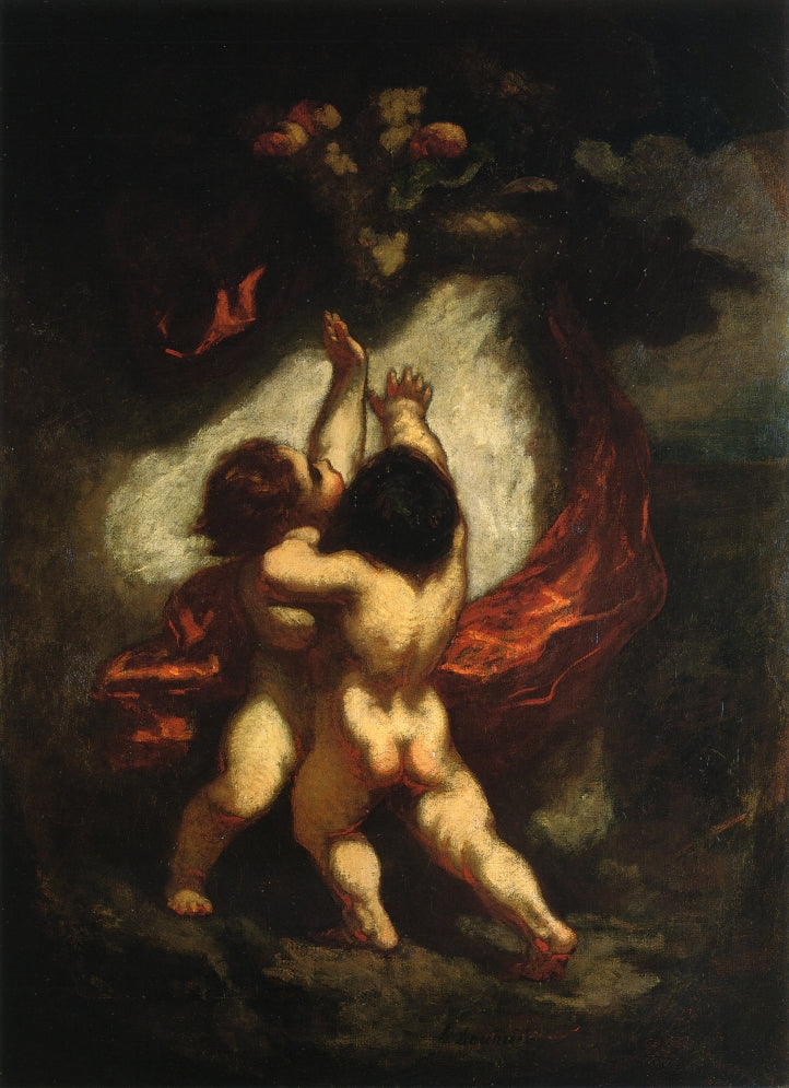 Two Cupids with Red Drapery, vintage artwork by Honore Daumier, A3 (16x12") Poster Print
