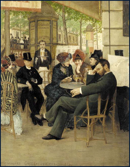 At the Cafe de la Paix, vintage artwork by Georges Croegaert, 12x8" (A4) Poster