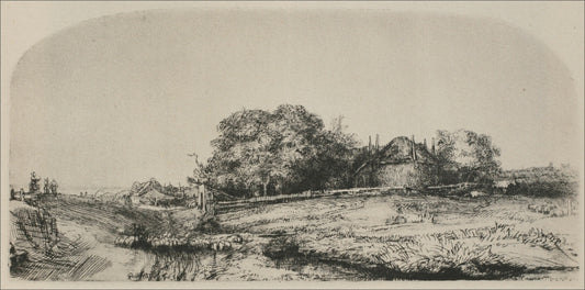 An Arched Landscape with a Flock of Sheep, vintage artwork by Rembrandt van Rijn, 12x8" (A4) Poster