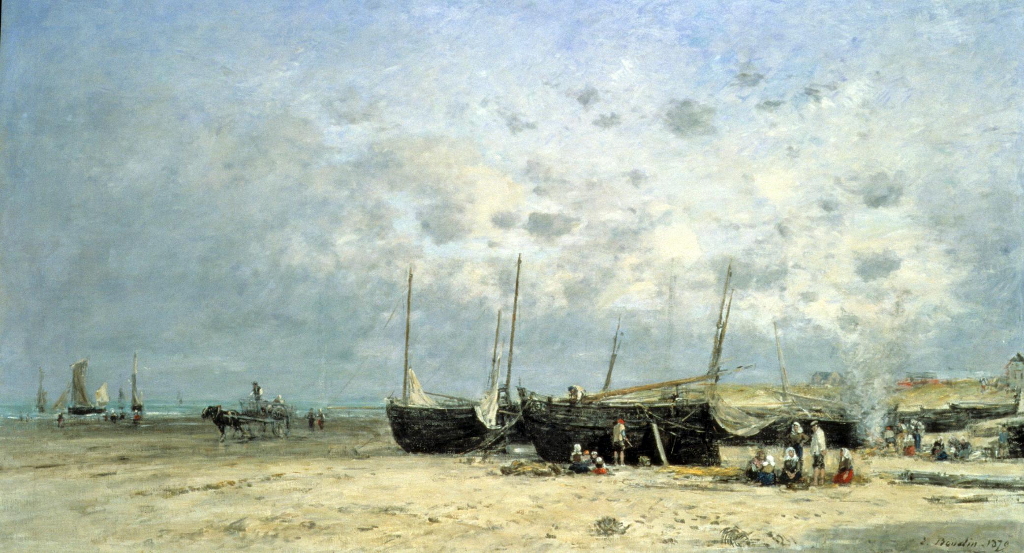 Beached Boats at Berck, vintage artwork by Eugène-Louis Boudin, 12x8" (A4) Poster