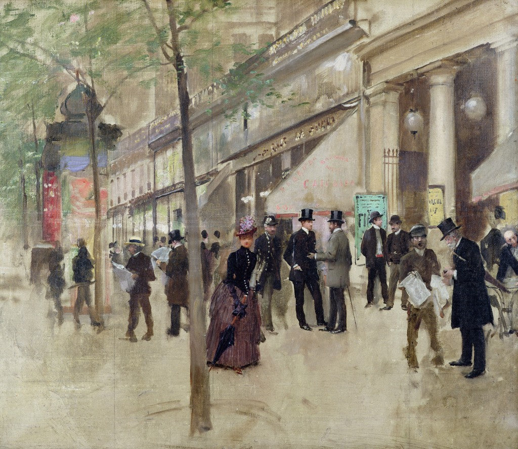 The Boulevard Montmartre and the Theatre des Varietes, vintage artwork by Jean-Georges Beraud, 12x8" (A4) Poster
