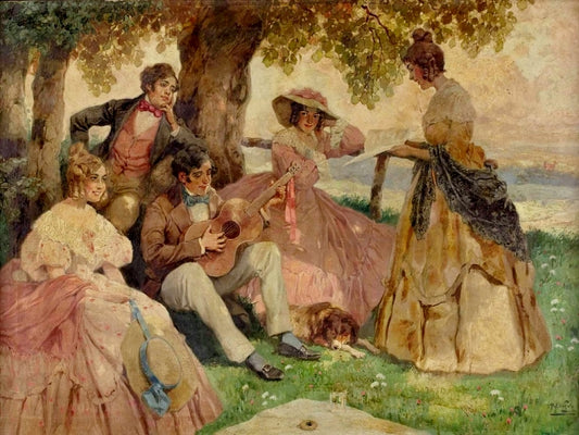 Fröhliche Gesellschaft in den Wachauer Weinbergen, vintage artwork by Rudolf Alfred Höger, 12x8" (A4) Poster