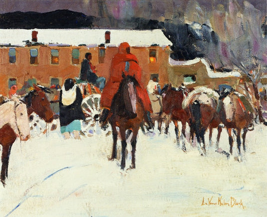 Taos - Winter Plaza by Laverne Nelson Black,16x12(A3) Poster
