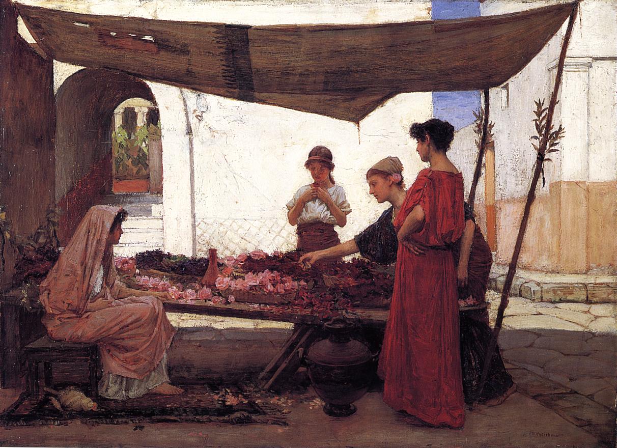 A Flower Stall, vintage artwork by John William Waterhouse, 12x8" (A4) Poster