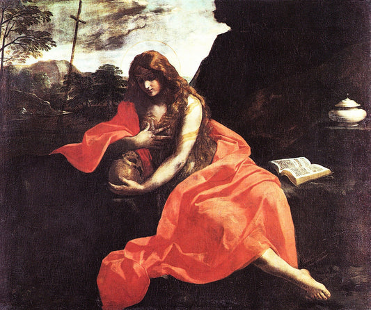 Penitent Mary Magdalen, vintage artwork by Simone Cantarini, 12x8" (A4) Poster