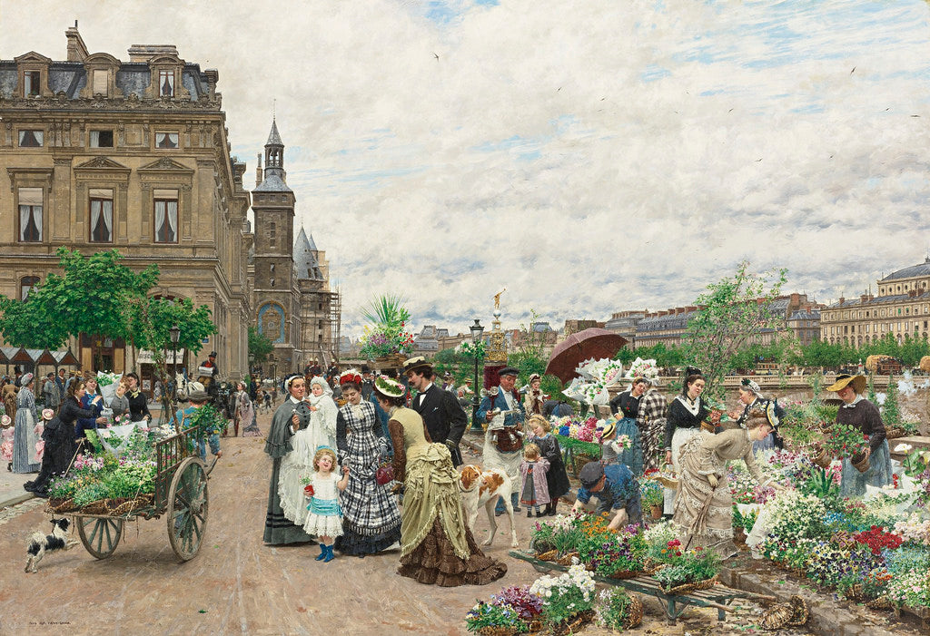 Le Quai aux Fleurs, vintage artwork by Marie-Francois Firmin-Girard, 12x8" (A4) Poster