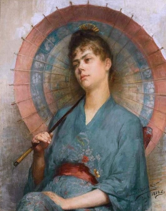Woman with a Japanese Parasol, vintage artwork by Anna Bilinska-Bohdanowicz, 12x8" (A4) Poster