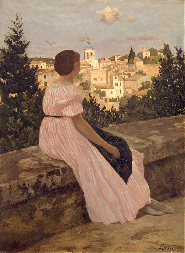 The Pink Dress, vintage artwork by Jean Frederic Bazille, 12x8" (A4) Poster