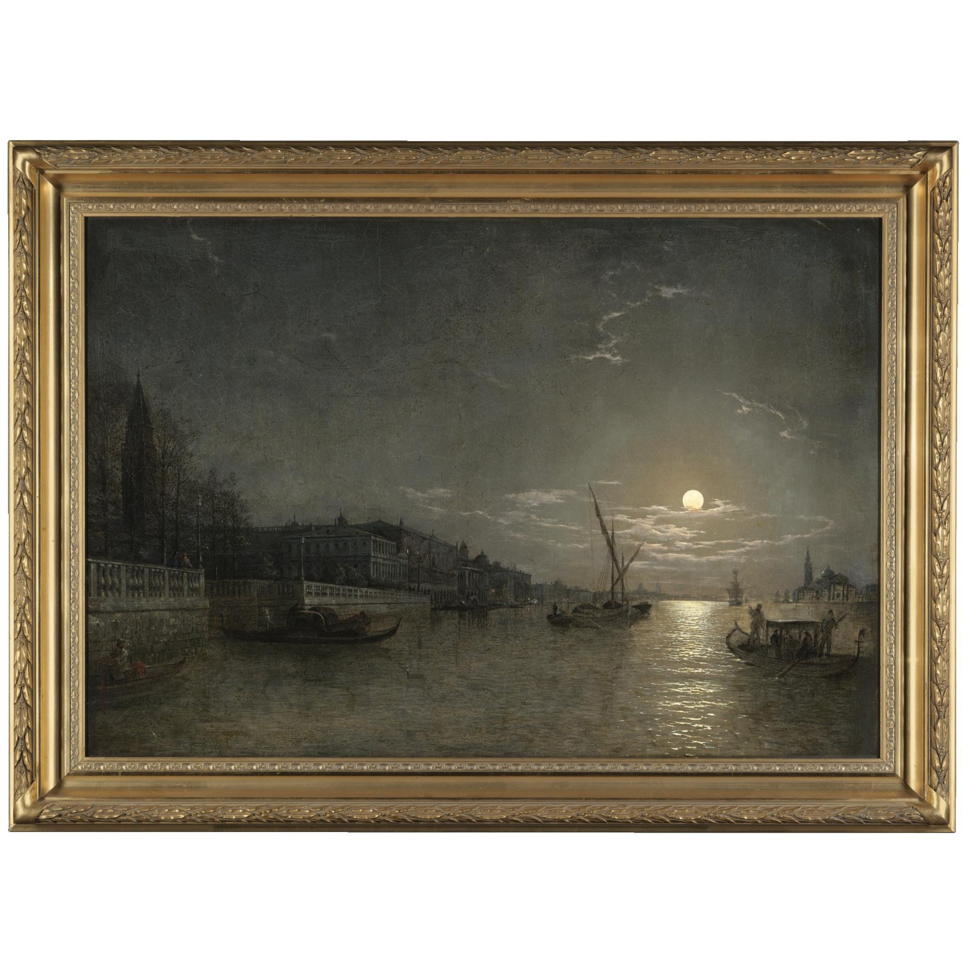 A moonlit view on the Grand Canal, Venice, vintage artwork by Henry Pether, 12x8" (A4) Poster
