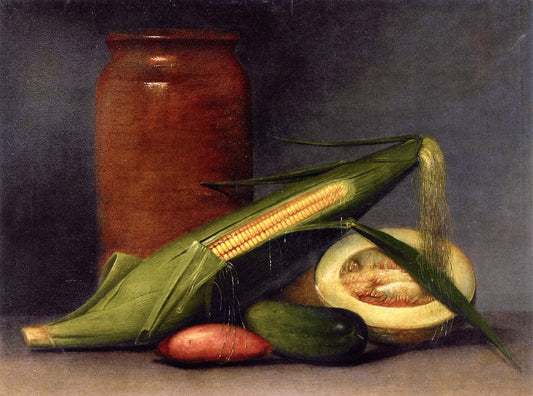 Corn and Canteloupe, vintage artwork by Raphaelle Peale, 12x8" (A4) Poster