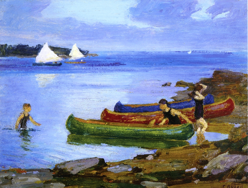 Canoeing, vintage artwork by Edward Henry Potthast, 12x8" (A4) Poster