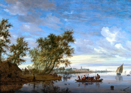 Ferry Boat With Cattle on the River Vecht Near Nijenrode, vintage artwork by Salomon van Ruysdael, 12x8" (A4) Poster