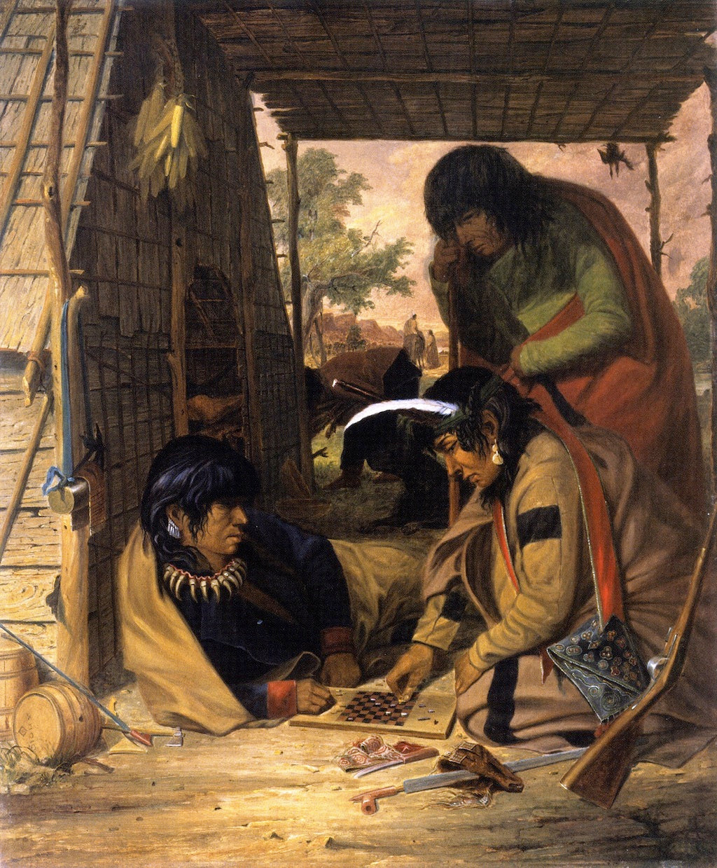 Chippewa Indians Playing Checkers, vintage artwork by Seth Eastman, A3 (16x12") Poster Print