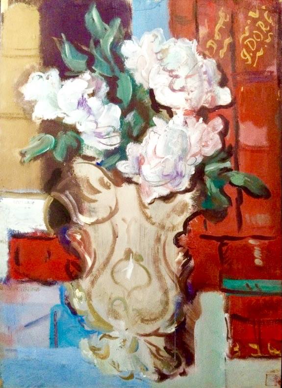 Peonies in a Vase, vintage artwork by Alexander Evgenievich Yakovlev, 12x8" (A4) Poster