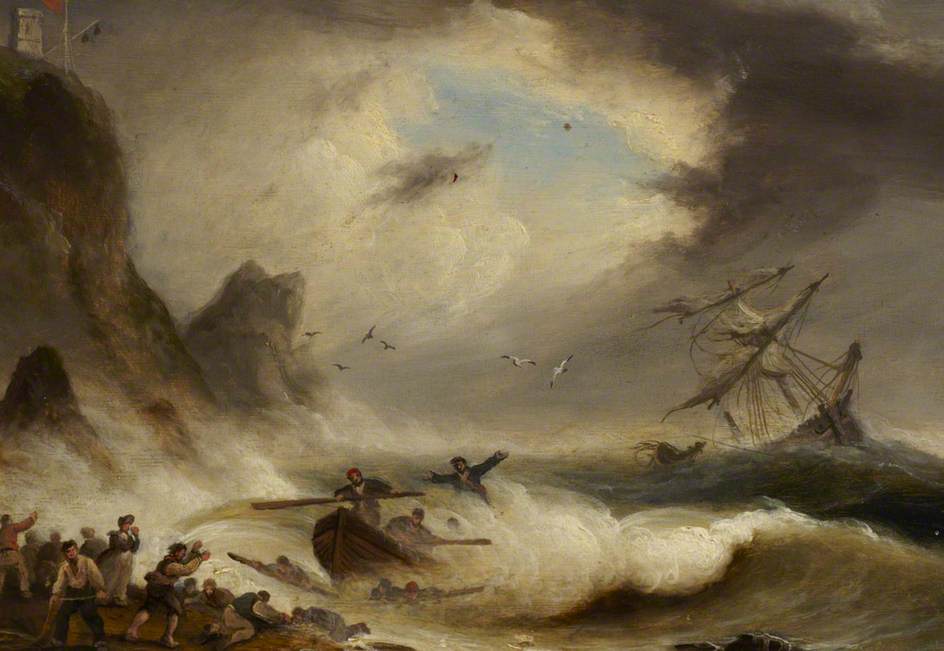 The Brigantine 'Warren' in a Gale, vintage artwork by Thomas Luny, 12x8" (A4) Poster