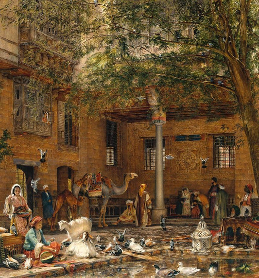 Study for The Courtyard of the Coptic Patriarch's House in Cairo, vintage artwork by John Frederick Lewis, RA, A3 (16x12") Poster Print