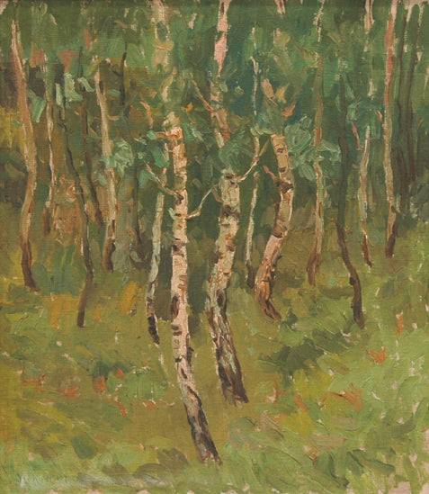 Landscape with Birches, vintage artwork by Alois Kalvoda, 12x8" (A4) Poster
