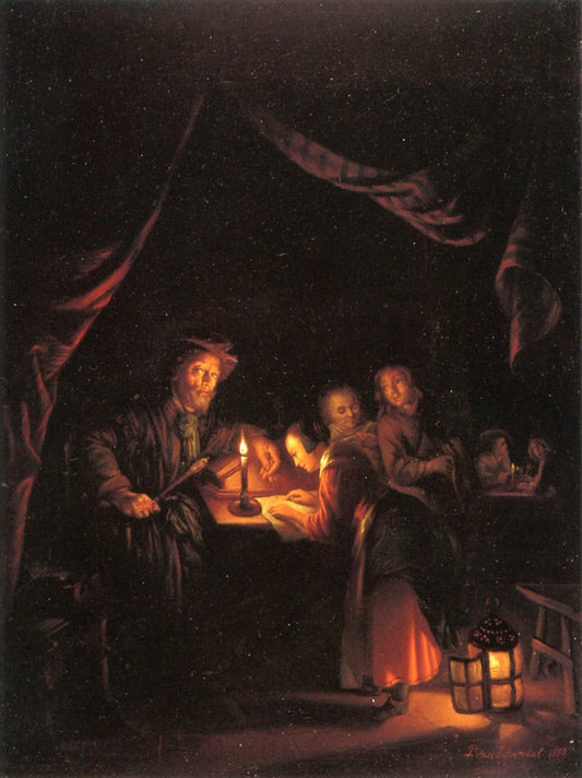 Studying by  Candlelight, vintage artwork by Petrus van Schendel, A3 (16x12") Poster Print