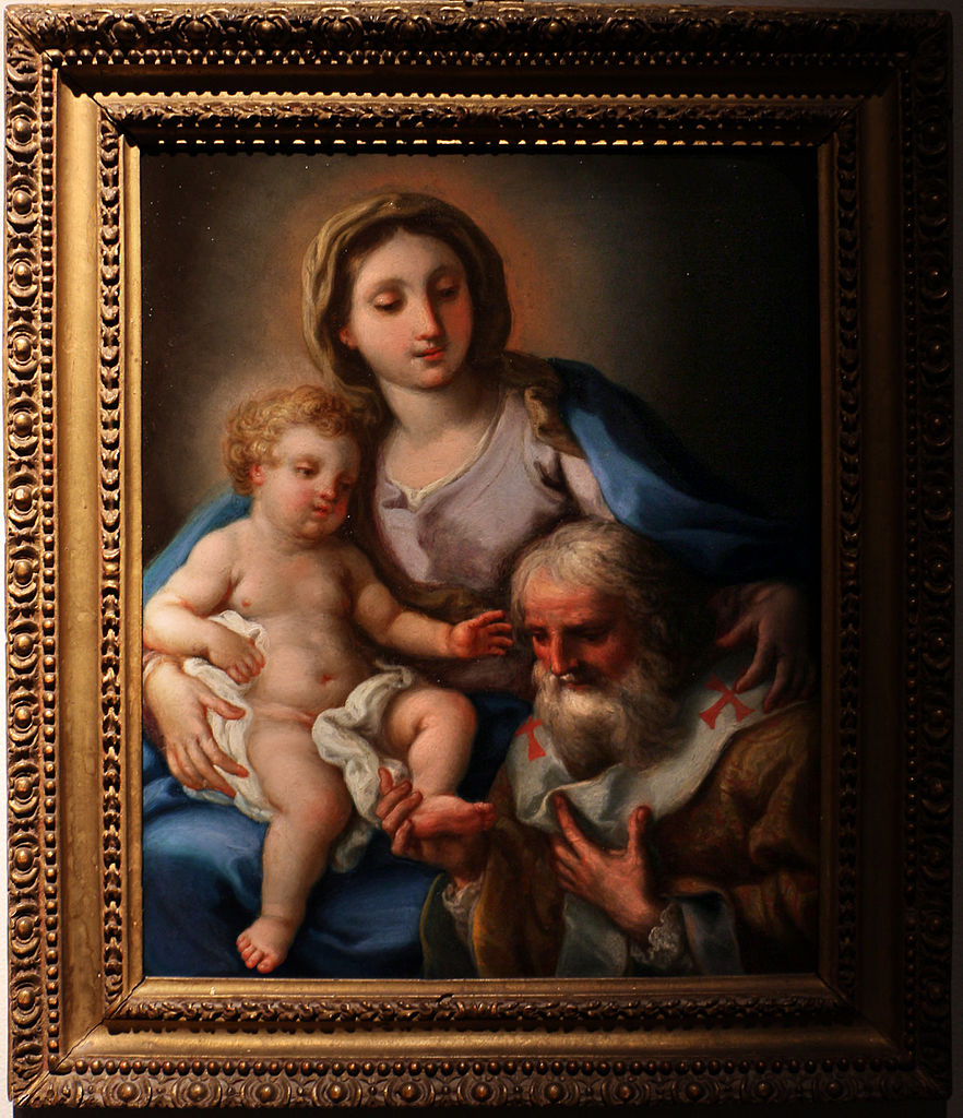 The Virgin and Child with St. Nicholas of Bari, vintage artwork by Sebastiano Conca, 12x8" (A4) Poster
