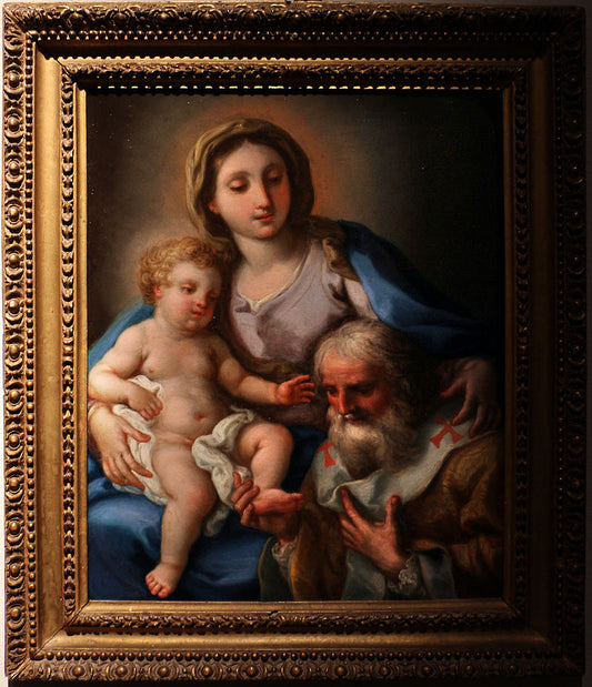 The Virgin and Child with St. Nicholas of Bari, vintage artwork by Sebastiano Conca, 12x8" (A4) Poster