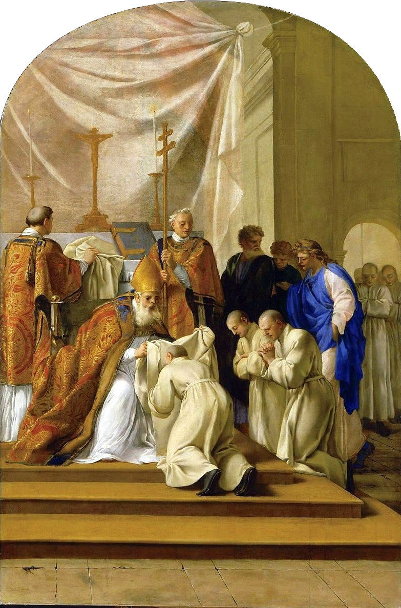 Life of Saint Bruno, Saint Bruno Receiving the Monastic Habit, vintage artwork by Eustache Le Sueur, 12x8" (A4) Poster