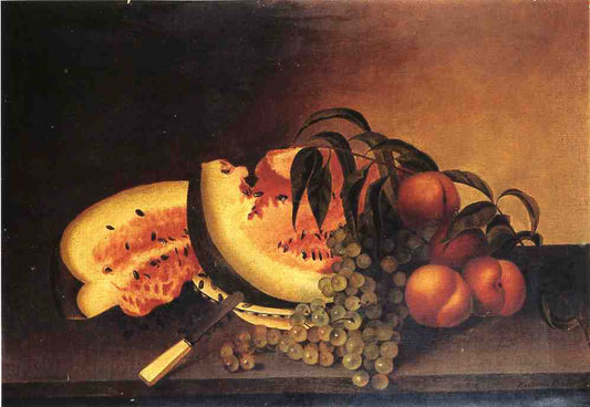 Still Life with Watermelon, vintage artwork by Rubens Peale, 12x8" (A4) Poster