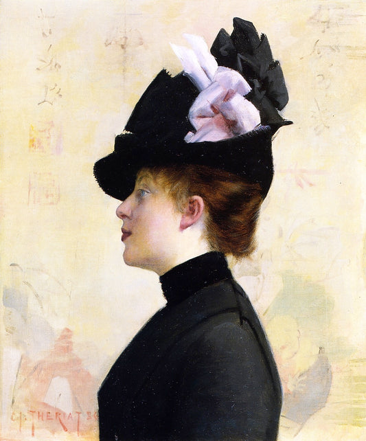 Woman in a Black Hat, vintage artwork by Charles James Theriat, 12x8" (A4) Poster
