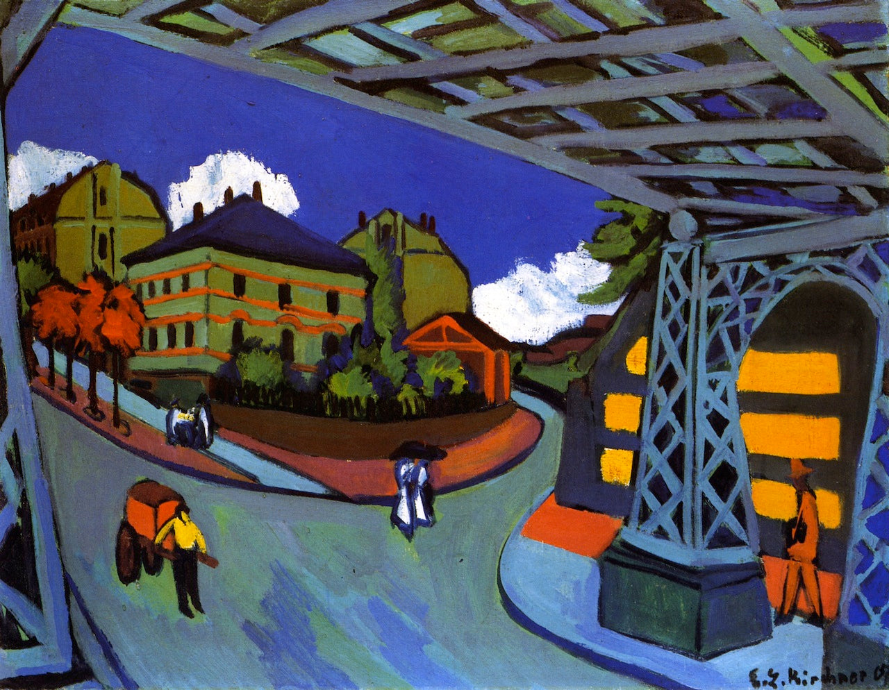 Eisenbahnüberführung an der Löbtauer Straße in Dressen-Friedrichstadt, vintage artwork by Ernst Ludwig Kirchner, 12x8" (A4) Poster
